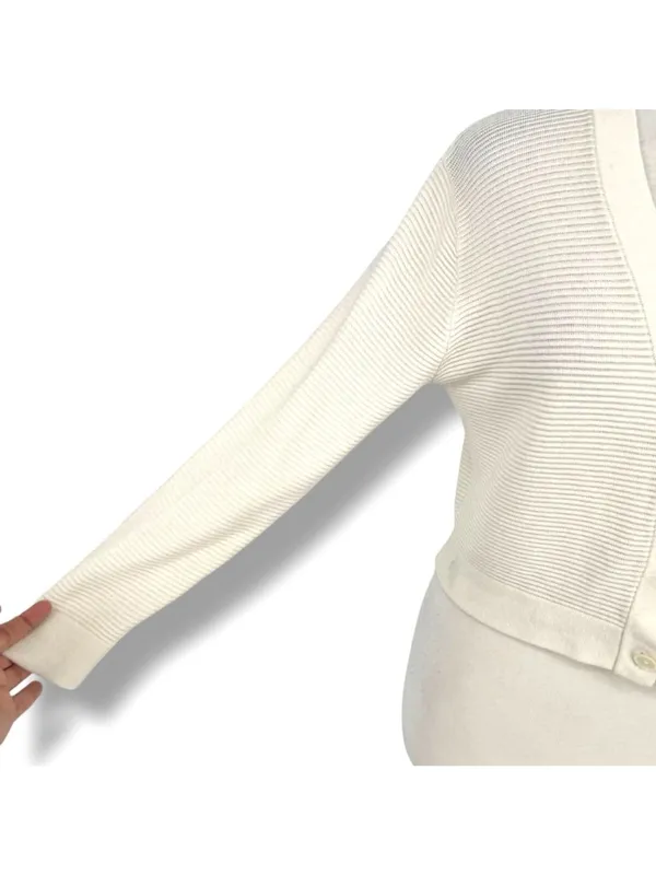 Wilfred Ribbed Knit Button-Up Cropped V-Neck Cardigan Sweater Ivory Size Medium - Image 4