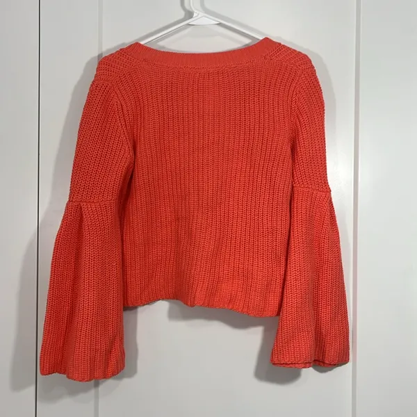 Free People XS Orange Damsel Cropped Bell Sleeve V-Neck Sweater - Image 10