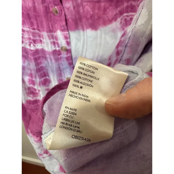 Pilcro Janesse Tie-Dye Button down‎ Shirt Sz M 100% Cotton Pink White Purple - Image 7