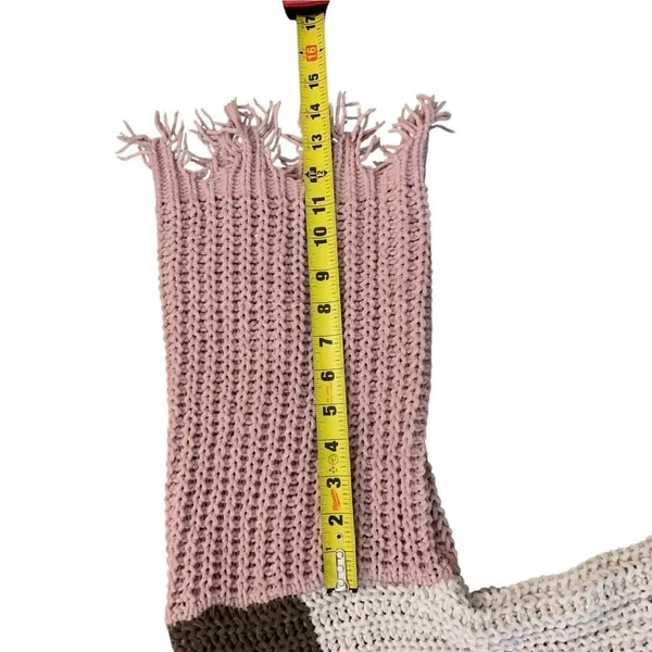POL Sweater Womens Small Brown Pink Colorblock Fringe Mock Neck‎ MST127 Boho - Image 7