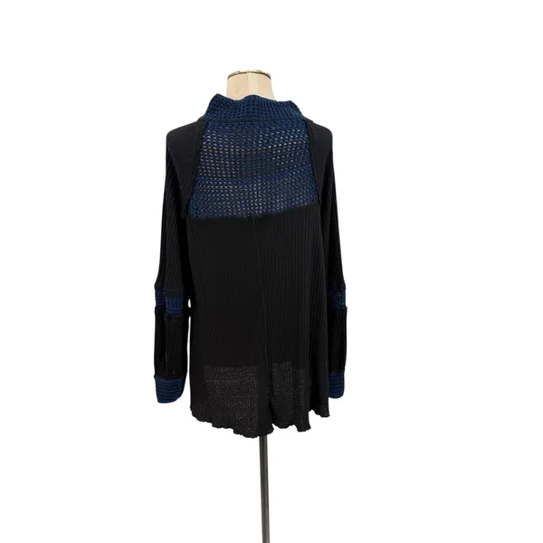 Free People Snow Day Thermal Tunic Black Blue Long Sleeve Top‎ Size Medium - Image 7