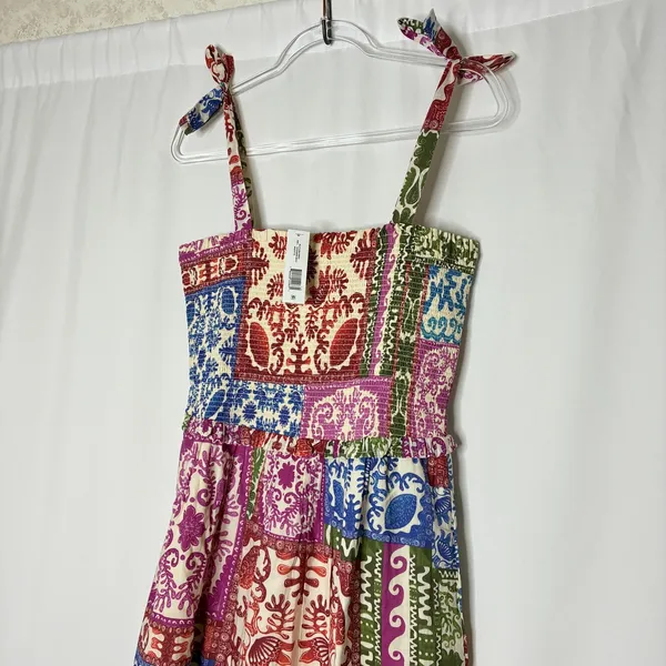 BILA Floral Patchwork Multi-Color Dress Smocked Long Summer Casual NWT Womens L - Image 2