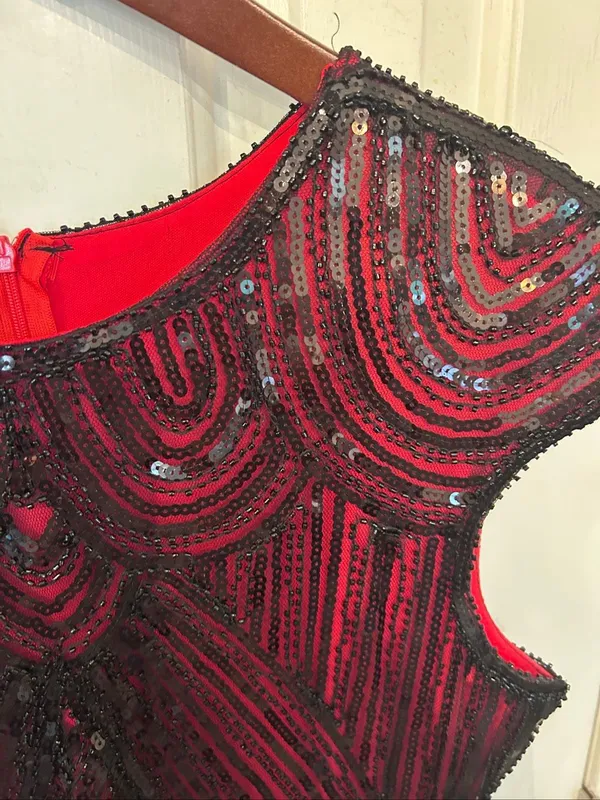 Flapper Dress 1920 Beaded/Fringed/Sequins Size L Black/Red - Image 4