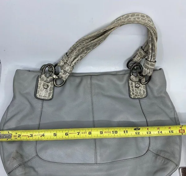Coach Large Snake Embossed Gray Leather Shoulder - Image 4