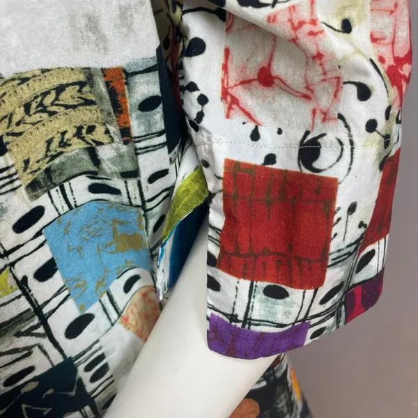 Handmade Tunic Top Bold Print Women Pockets Colorful Busy Pattern Funky Casual‎ - Image 13