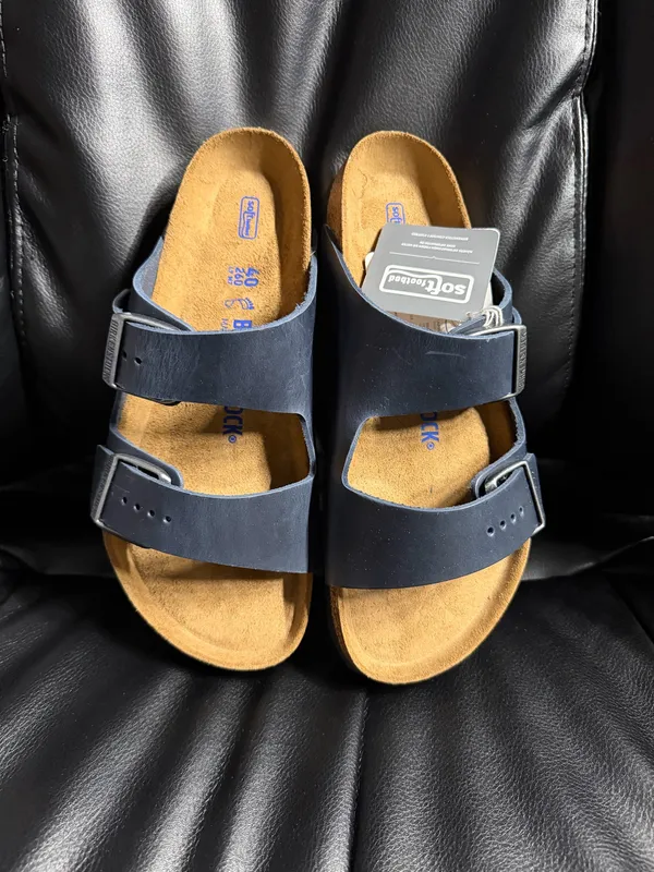 New with Box Birkenstock Arizona Blue Leather Soft Footbed 1013644 Regular - Image 6