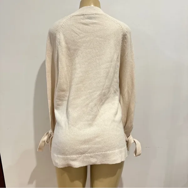 Ann Taylor Wool Cashmere Sweater Sz M Cream Tie Cuffs - Image 5