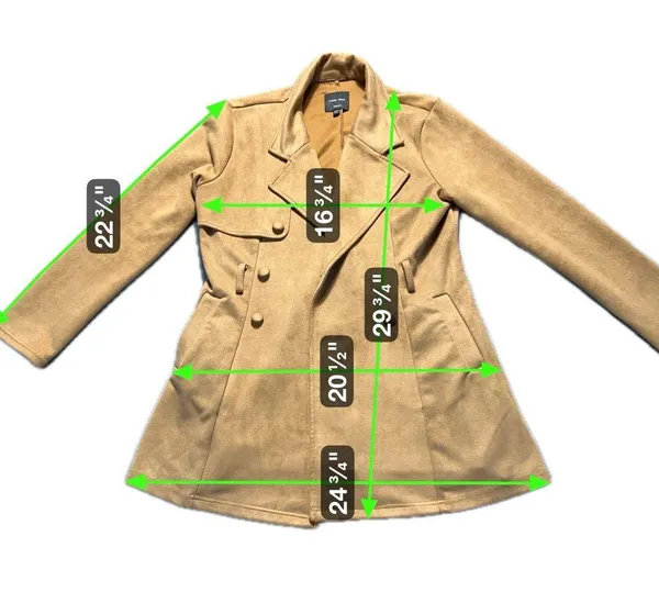 Love Tree Women’s Camel Faux Suede Trench Coat Size Medium No Belt - Image 5