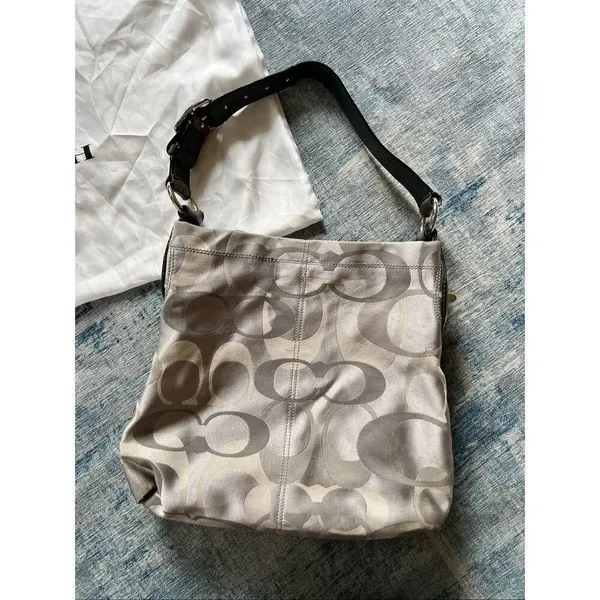 Coach Silver Gray Penelope Optic Jacquard C Monogram Hobo Shoulder Bag F17476 - Image 3