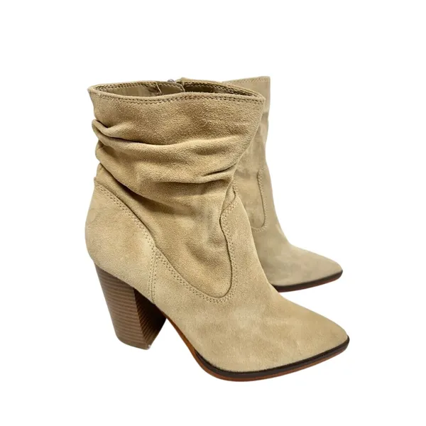 Vince Camuto Orethana Beige Suede Slouchy Pointed Toe Block Heel Boots 7.5M - Image 2