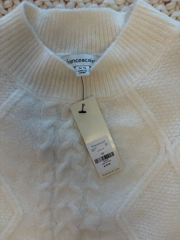Francesca's White Long Sleeve Cable Knit Sweater Dress - Image 2