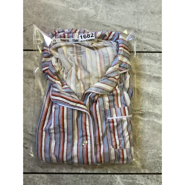 Born Womens Pajama Top Small Blue Orange Striped Button Down Short Sleeve Sleep - Image 7