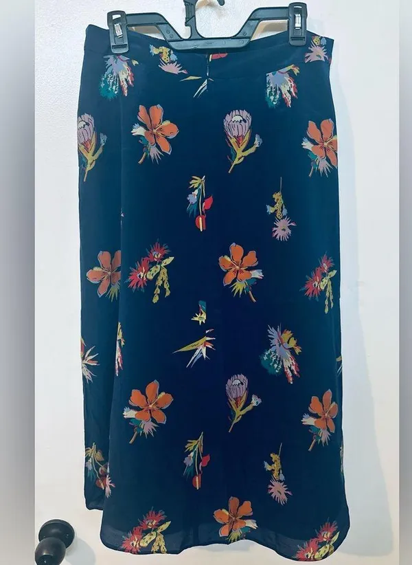 Atrium Midi Skirt Bird Of Paradise Tropical Floral Nightfall Blue 10 - Image 7