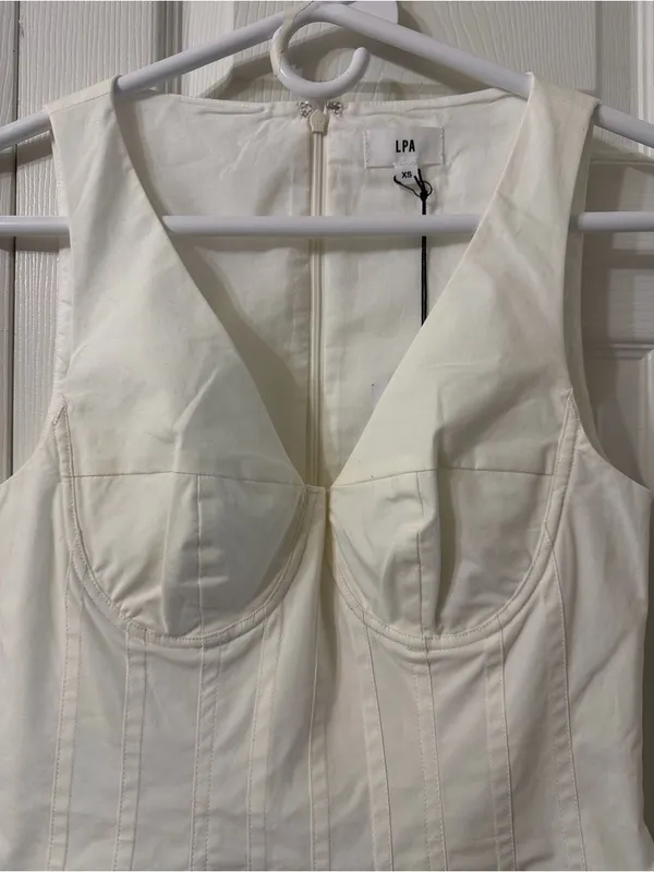LPA White Mini Cotton Blend V-neck Dress(Size XS) - Image 6