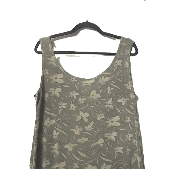 Vintage True Y2K Giovana USA Women's M Tank Dress Floral‎ Sleeveless Sage Green - Image 12