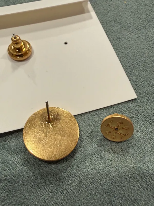 Tory Burch | Gold Plated Logo & Purple Enamel Stud Earrings - Image 3