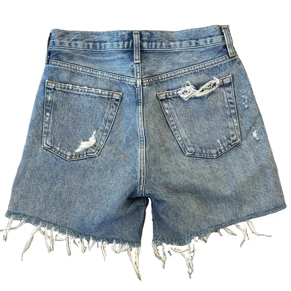 AGOLDE Parker Long High Rise Distressed Denim Shorts Button Fly Blue Size 24 - Image 5