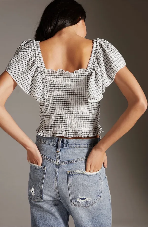 Anthropologie Maeve Crinkle Gingham Smocked Top - Image 2