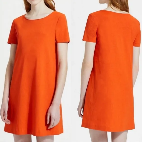 Theory Panel Shift Good Linen Mini Dress in Crunch Size XL Orange Short Sleeve - Image 6
