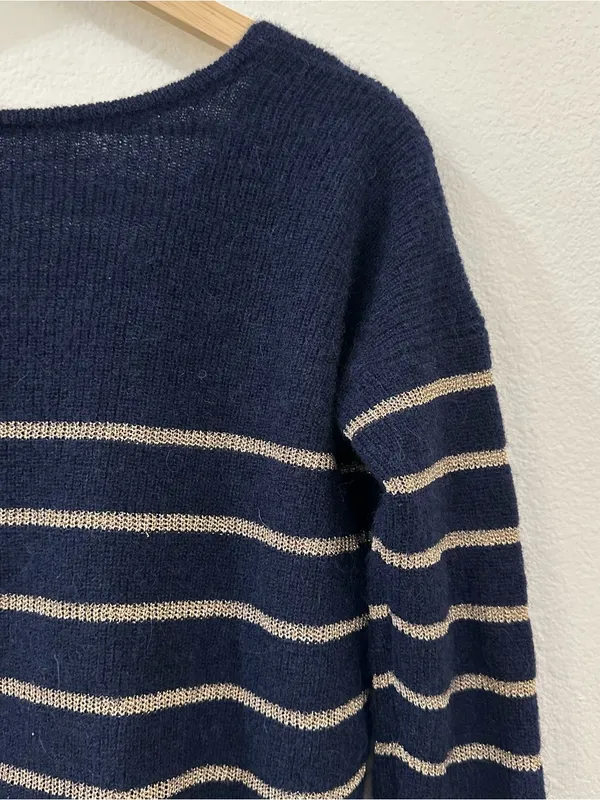 Sezane Women's Barry Cardigan Striped Navy Size XXS - Image 7