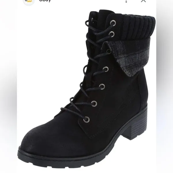 - Brash black lace up heel treaded boots with plaid trim size 7.5 - Image 2
