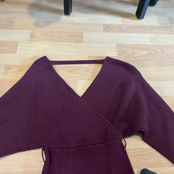 Knit dress by Vici Burgundy Long Sleeves - Image 3
