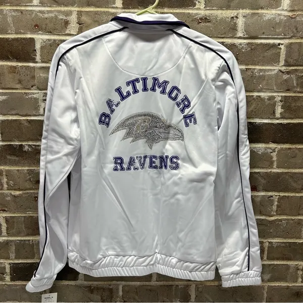 NFL BALTIMORE RAVENS White Light Weight Track Jacket Coat Bling Womens Medium - Image 4