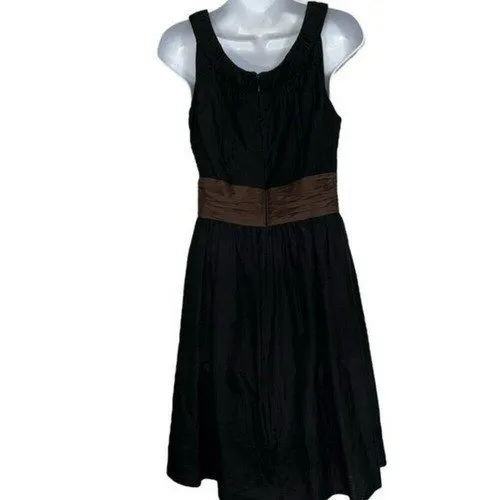 WHITE HOUSE BLACK MARKET Black With Brown Ruched Waist Cotton‎ Silk Dress EUC 4 - Image 5