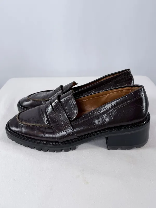 & Other Stories Croc Embossed Block‎ Heel Loafers in Dark Brown Size 10.5 - Image 3