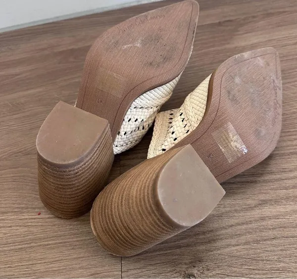 Sam Edelman Lillianna Slip-On Leather Heel Mules Ivory Pointed Toe Size 8.5 - Image 5
