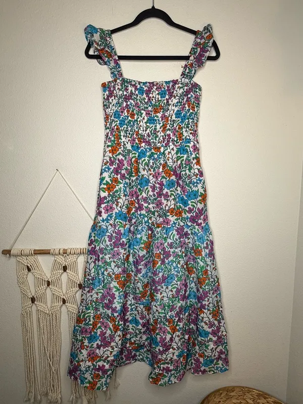 Anthropologie Roller Rabbit Dress Blomst Doe Silk Cotton Floral Shirred Sundress - Image 6