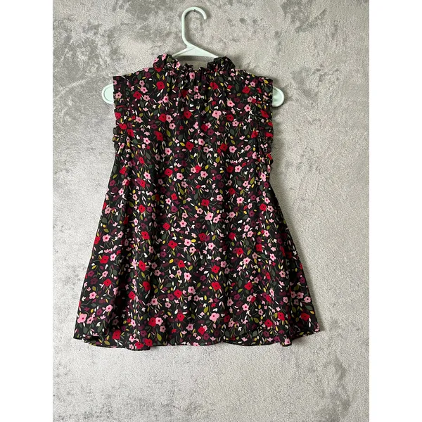 Kate Spade New York Love Colorfully Floral Ruffle Neck Sleeveless Blouse XS - Image 3