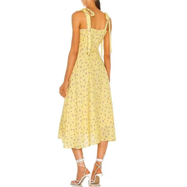 Bardot Floral Ditsy Tie Shoulder Midi Dress Yellow Size 8 - Image 2