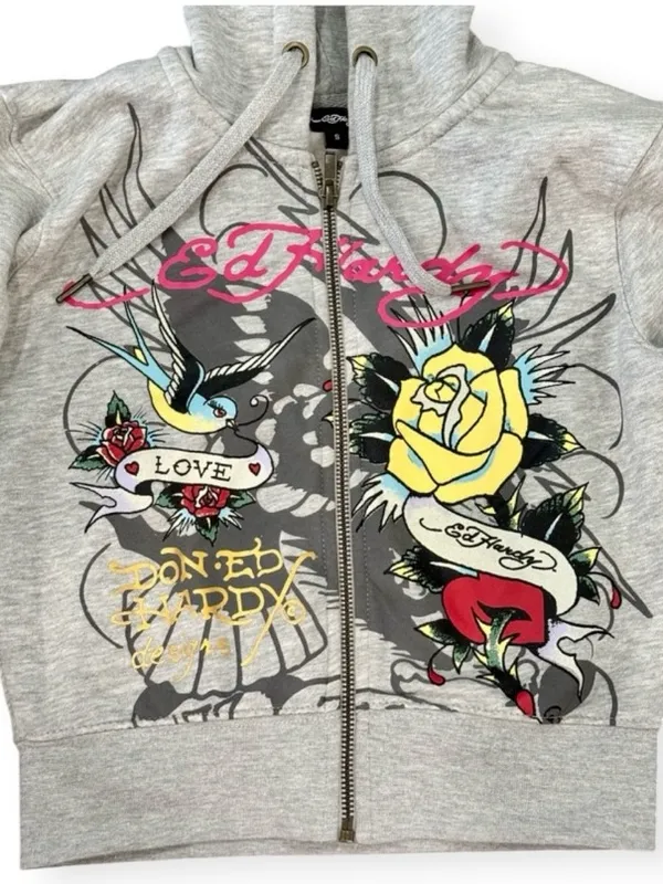 Ed Hardy Rose and Sword Full Zip Hoodie XS - Image 10