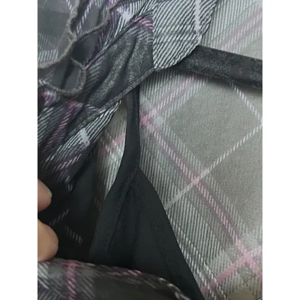 APT 9 Women's L Black Plaid‎ Ruffle Sheer Top w/ Black Tank Top Soft Goth Grunge - Image 12