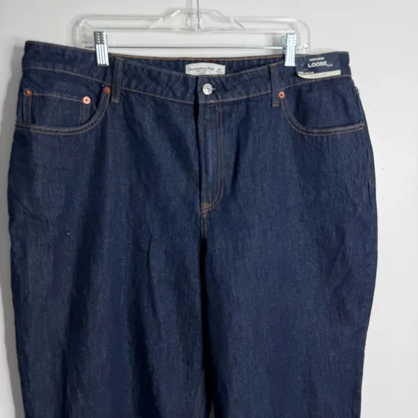 NWT Abercrombie‎ & Fitch Curve Love High Rise Loose Jean Dark Wash Size 34 - Image 7