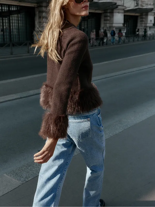 Zara NWT Brown Faux-Fur Trim Jacket - Image 15