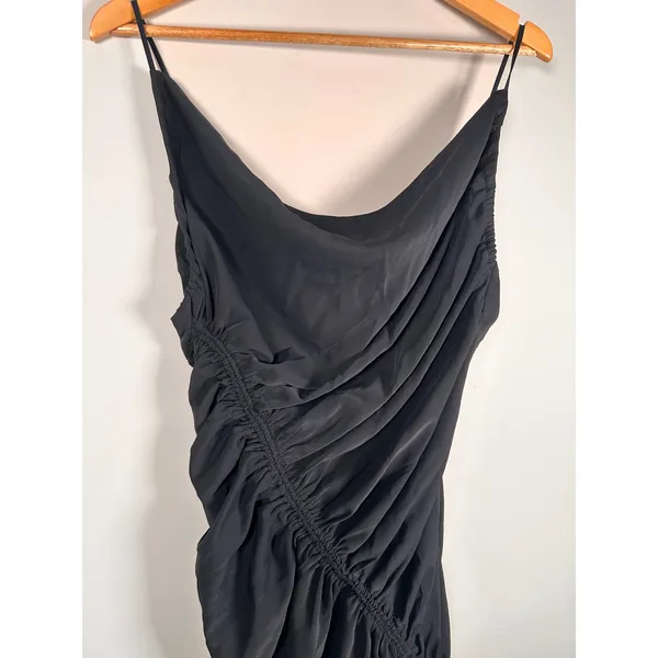 NWT Abercrombie & Fitch Midi Dress Womens M Black Ruched Cowl Neck Asymmetrical - Image 2