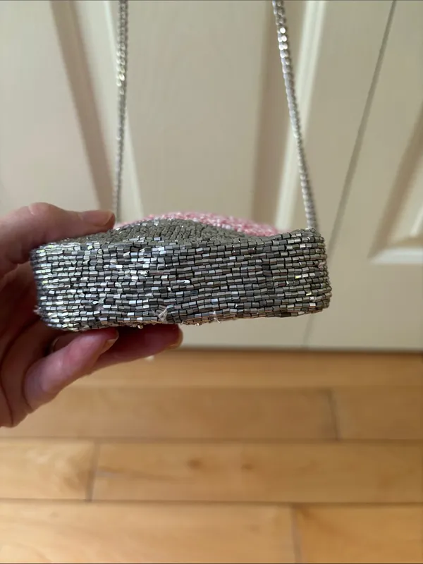 Made in India Beaded Pink and Silver Strawberry Milkshake Crossbody Bag - Image 5