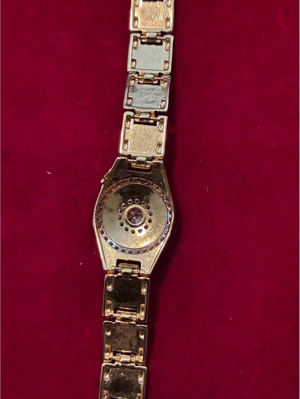 Gold-Tone Greek Key Medallion Link Bracelet – CZ Halo Accent, 0.5" Wide Band 7”L - Image 4