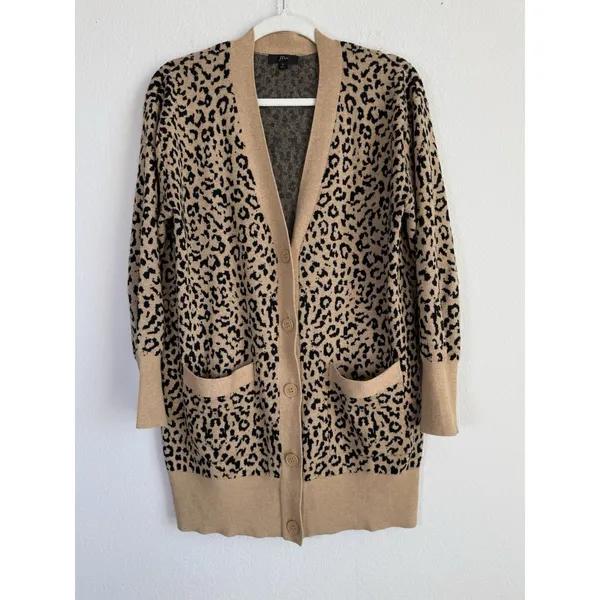 J.Crew Leopard V Neck Merino Wool‎ Blend Cardigan Sweater Womens Size S Preppy - Image 10