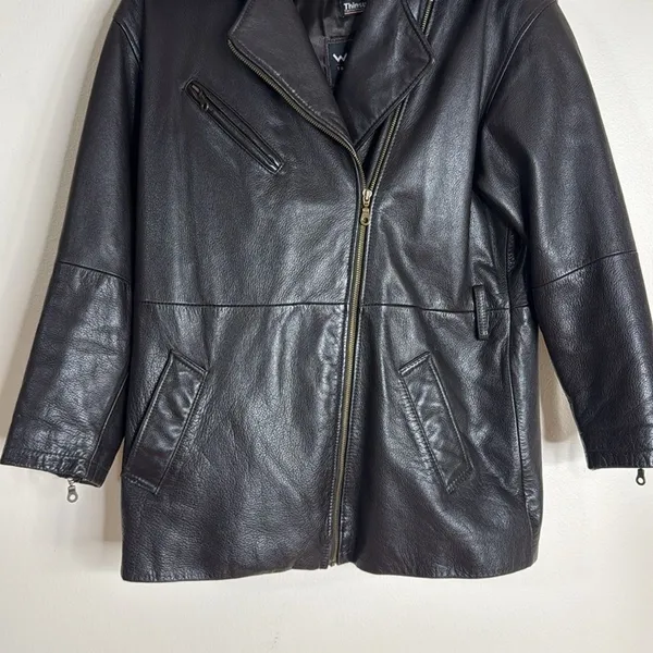 Vtg Wilsons thinsulate Leather jacket Asymmetrical‎ Zip Lined chocolate Brown S - Image 4