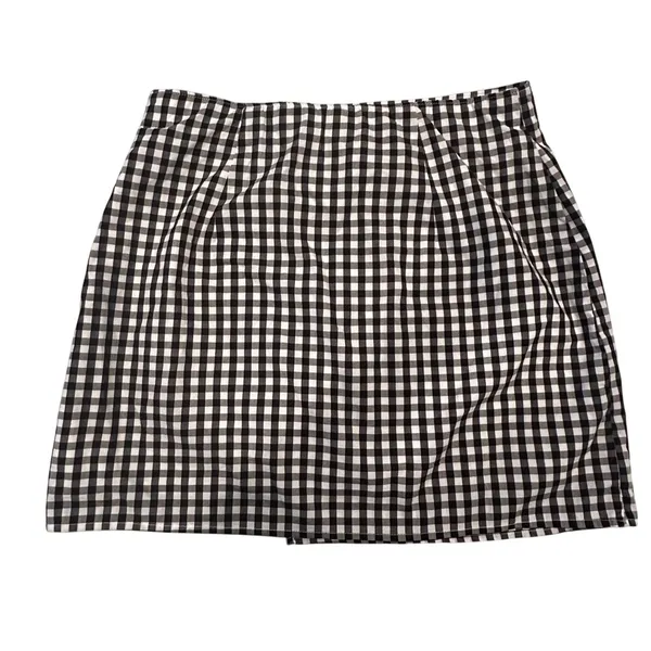 Hollister Poplin Gingham Mini Skirt Women's Medium Black White Checks‎ Preppy - Image 7
