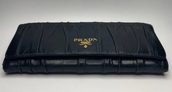 Prada Nappa Gaufre Leather Continental Wallet - Black - Preowned - Image 7