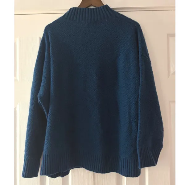 Ann‎ Taylor 100% Cashmere Sweater XL Teal Blue Cable Knit Mock Neck Pullover - Image 2