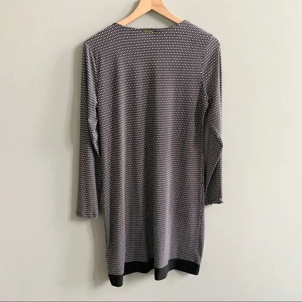 Michael Kors Black and White Diamond Sheath Dress Long Sleeve Stripe Size Medium - Image 5