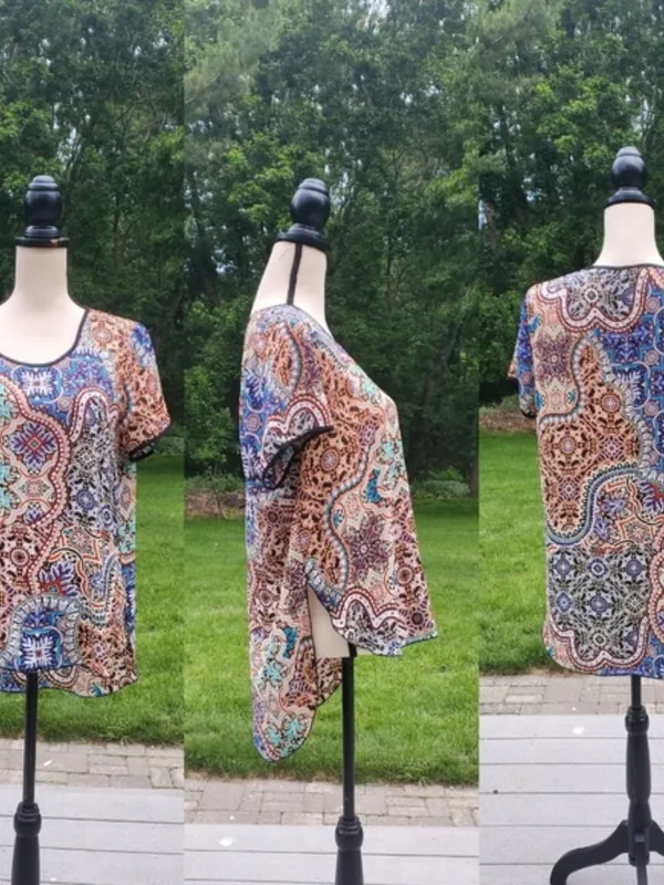 Spense Colorful High Low Hem Short Sleeve Shirt | Spense Boho Print Top - Image 3