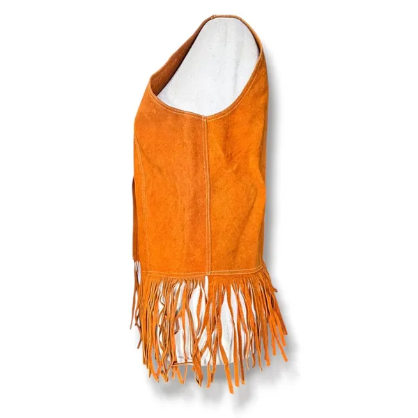 Vintage Suede Leather Fringe Vest Desert Boho Western Hippie Festival Rust Tan - Image 6