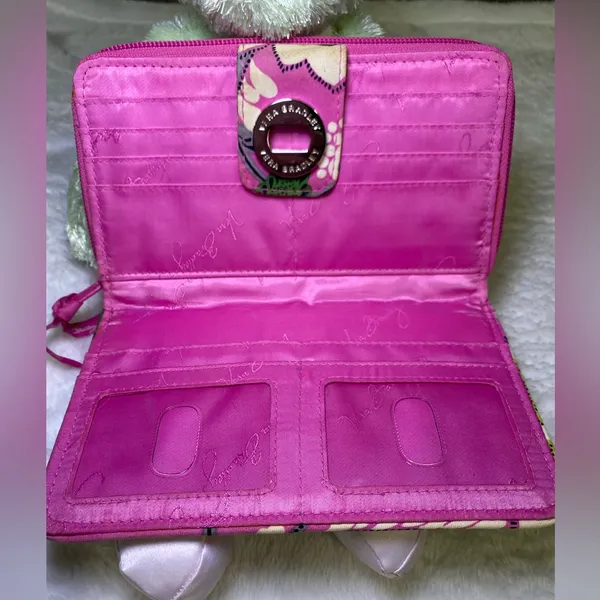 Vera Bradley Turnlock Wallet Priscilla Pink Quilted Floral Boho Clutch - Image 4