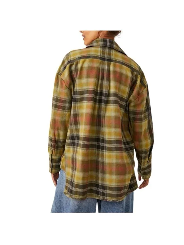 Free People We The Free Izzy Cargo Shirt plaid oversized Shacket Green Grunge M - Image 5